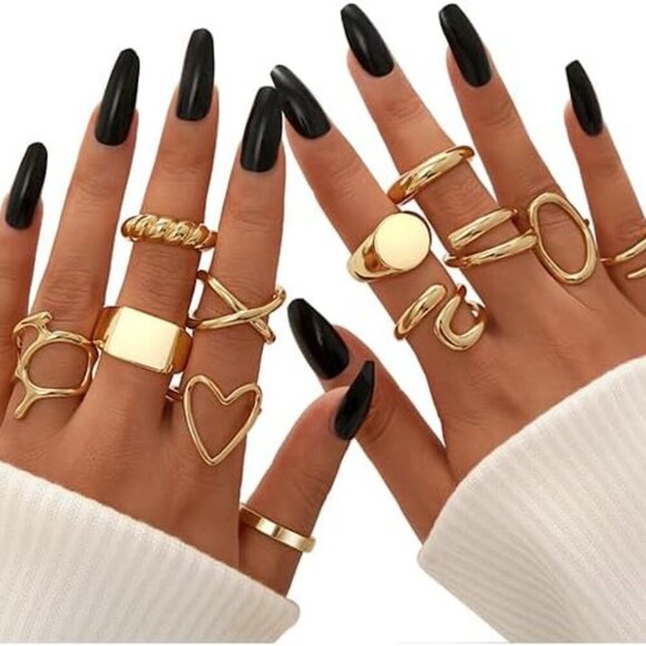 12PCS Gold Stackable Rings Set for Women, 18K Gold Plated Open Stacking Knuckle - Picture 1 of 9